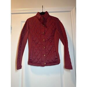 Merona Womens Burgundy Quilted Snap Front Jacket Ribbed Knit Panels Size M